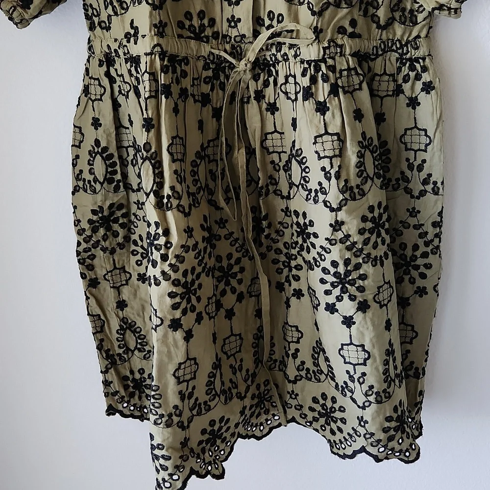 TOPSHOP green and black embroidered eyelet dress Sz 6 NWT 100% Cotton Boho - Picture 7 of 12
